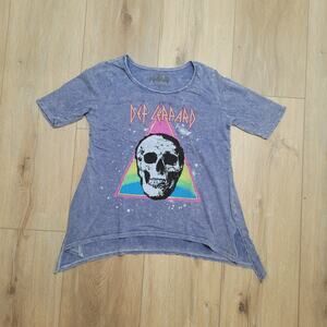 Def Leppard T-Shirt Womens Small Oversized Baggy Fit Asymmetrical Sharkbite Hem
